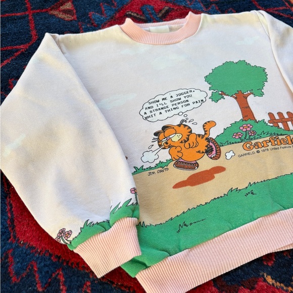 Vintage Garfield Jim Davis All Over Print Crewneck Kids Sweatshirt - Picture 7 of 14